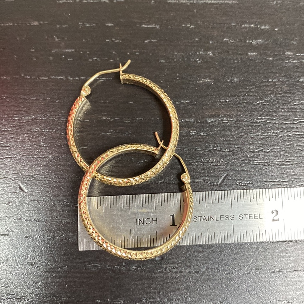 New 14k Yellow Gold Hoop Earrings 30mm - Picture 6 of 16